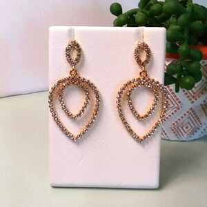 Clear Gem Pave'  Double Upside Down Teardrop Earrings